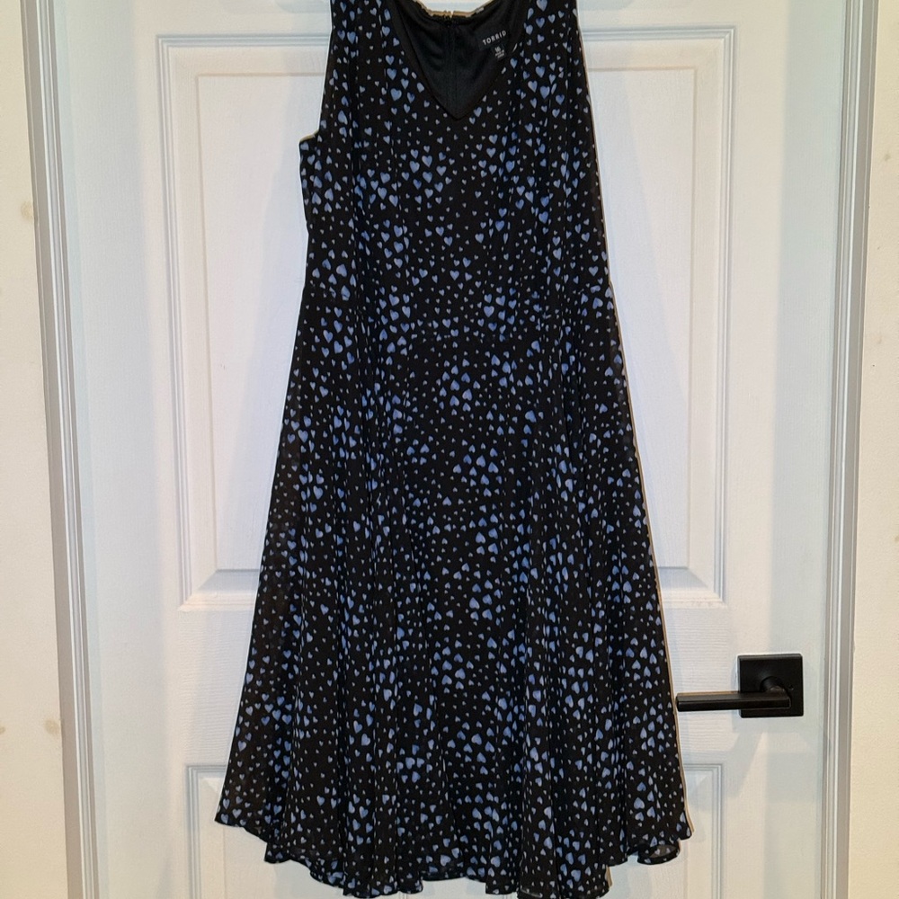 Torrid Black Dress with Blue Heart Pattern